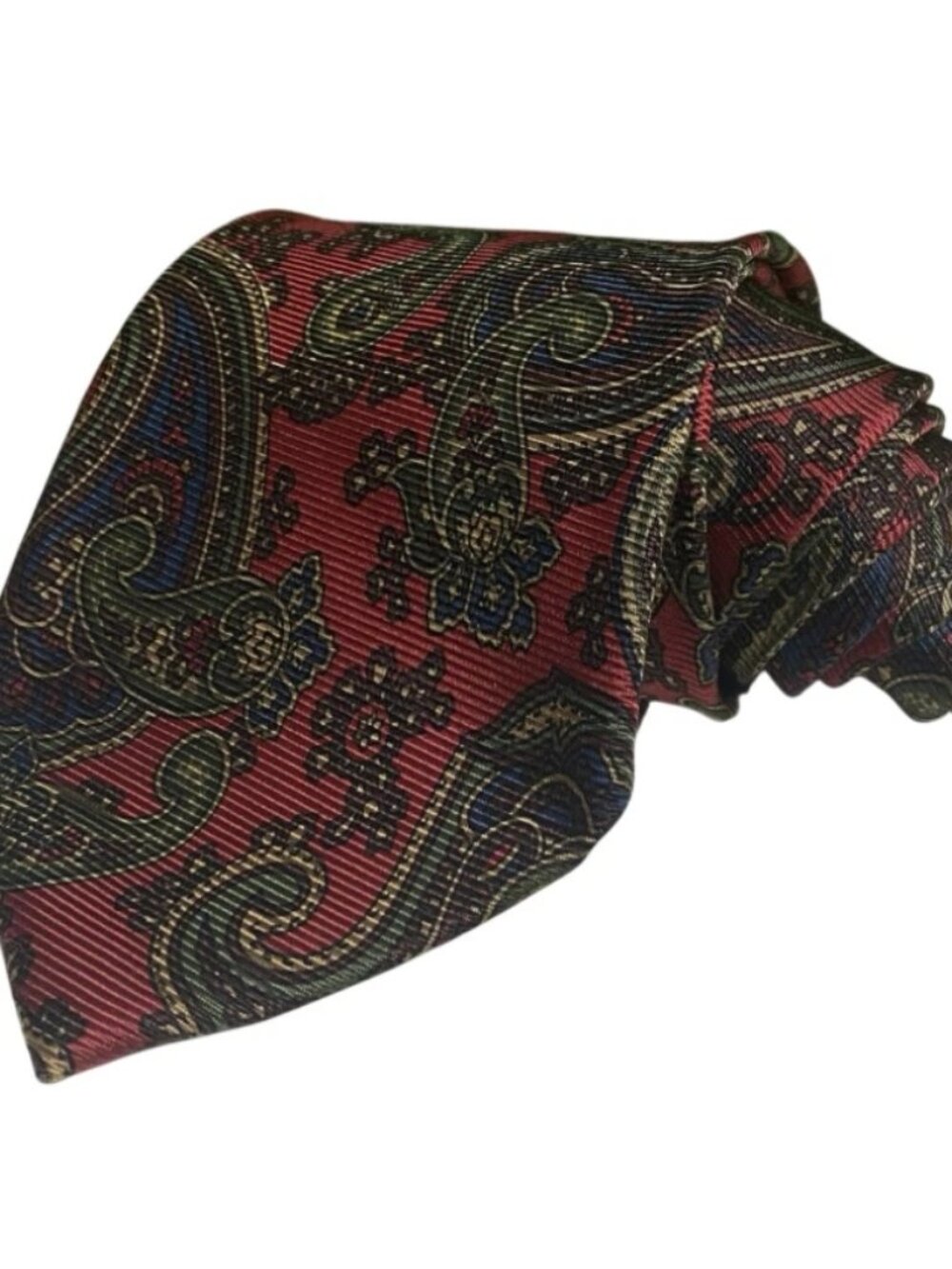 Burberrys of London Made in USA 100% Silk Red Paisley Design Print Mens Neck Tie